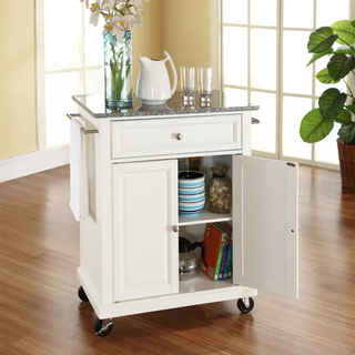 Compact Granite Top Kitchen Cart in White Color | SKU KF30023EWH