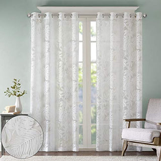 Madison Park Sheer Curtain Panel, Grommet Top, Tropical White, 50 x 95 in