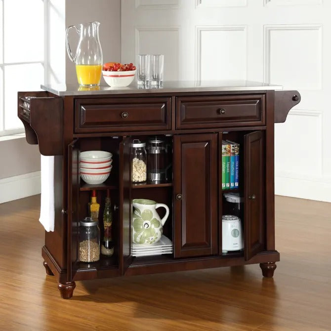 Crosley Furniture Cambridge Full Size Kitchen Island with Stainless Steel Top, Mahogany