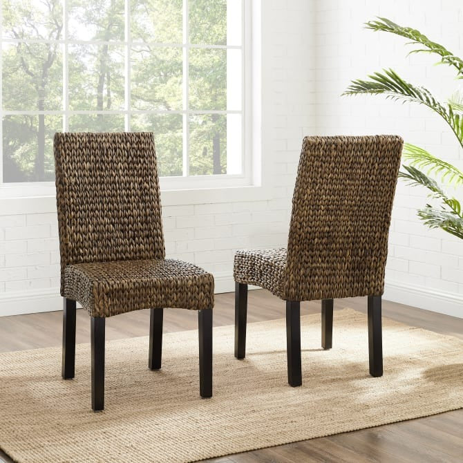 Crosley Furniture Edgewater 2Pc Dining Chair Set Seagrass/Darkbrown