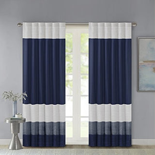 Madison Park Amherst Faux Silk Privacy Curtain Panel, Navy, 50 x 84 in