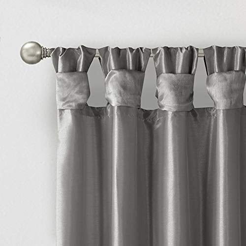 Madison Park Emilia Faux Silk Single Curtain with Privacy Lining, DIY Twist Tab Top, Window Drape for Living Room, Bedroom and Dorm, 50x108, Charcoal