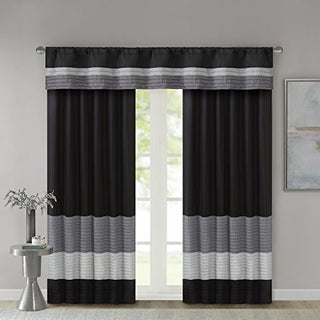 Madison Park Amherst Faux Silk Privacy Curtain Panel, Black, 50 x 18 in