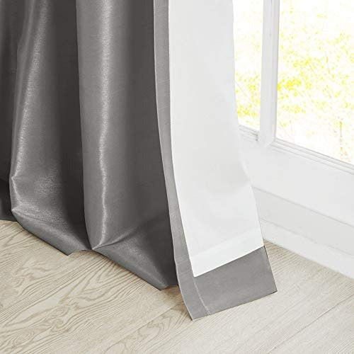 Madison Park Emilia Faux Silk Single Curtain with Privacy Lining, DIY Twist Tab Top, Window Drape for Living Room, Bedroom and Dorm, 50x120, Charcoal