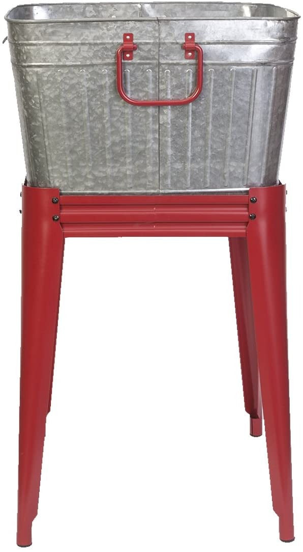 Panacea 86796 1 Count Rustic Washtub Beverage Stand with Bottle Opener, 18” D x 17.5” W x 32.5” H, Red