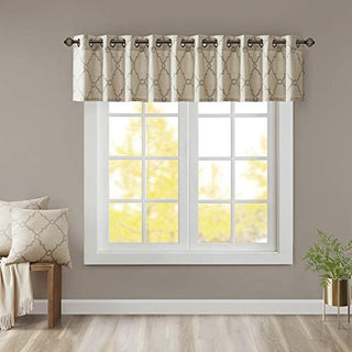 Madison Park Saratoga Fretwork Print Grommet Top Valance, Beige, 50 x 18 in