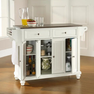 Cambridge Full Size Kitchen Island with Stainless Steel Top, White