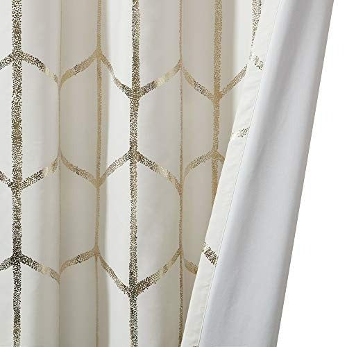 Intelligent Design Raina Total Blackout Metallic Print Grommet Top Single Window Curtain Panel Thermal Insulated Light Blocking Drape for Bedroom Living Room and Dorm 1 Piece, 50x63, Ivory/Gold