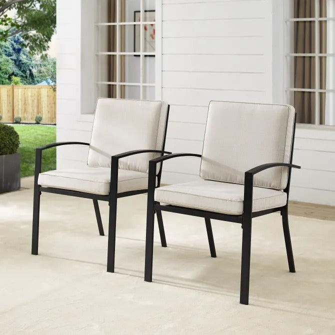 Crosley Furniture Kaplan 2-Piece Outdoor Dining Chair Set in Oatmeal and Oil Rubbed Bronze Color