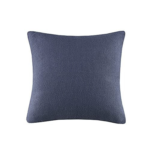 INK+IVY Bree Knit Pillow Cover Soft Texture, Decorative Euro Case, Cottage Lifestyle Design for Sofa, Bed, Living Room Accent Hidden Zipper Closure (Cushion NOT Included), 20x20, Indigo