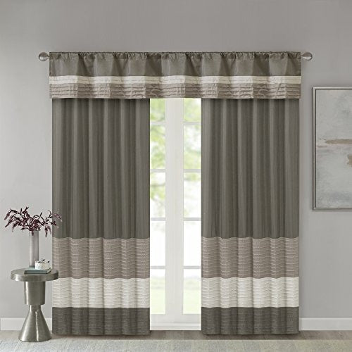 Madison Park Amherst Single Panel Faux Silk Rod Pocket Curtain With Privacy Lining for Living Room, Window Drapes for Bedroom and Dorm, 50x18, Natural