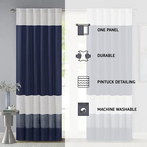 Madison Park Amherst Single Panel Faux Silk Rod Pocket Curtain With Privacy Lining for Living Room, Window Drape for Bedroom and Dorm, 50x84, Navy