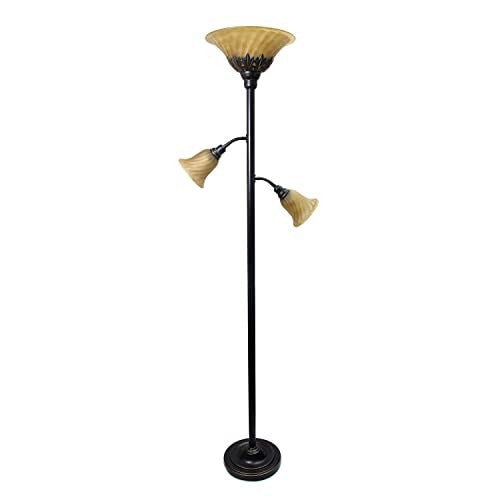 Torchiere Floor Lamp with 2 Reading Lights and Scalloped Glass Shades, Restoration Bronze