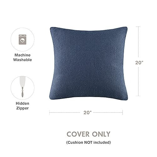 INK+IVY Bree Knit Pillow Cover Soft Texture, Decorative Euro Case, Cottage Lifestyle Design for Sofa, Bed, Living Room Accent Hidden Zipper Closure (Cushion NOT Included), 26x26, Indigo