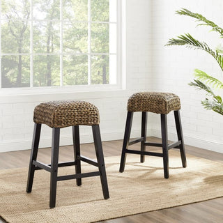 Edgewater 2Pc Backless Counter Stool Set Seagrass/Darkbrown