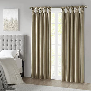 Madison Park Emilia Faux Silk Privacy Curtain Panel, Twist Tab, Bronze, 50 x 95 in