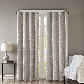 SunSmart Mirage Jacquard Total Blackout Curtain Panel, Grommet Top, Grey, 50 x 95 in
