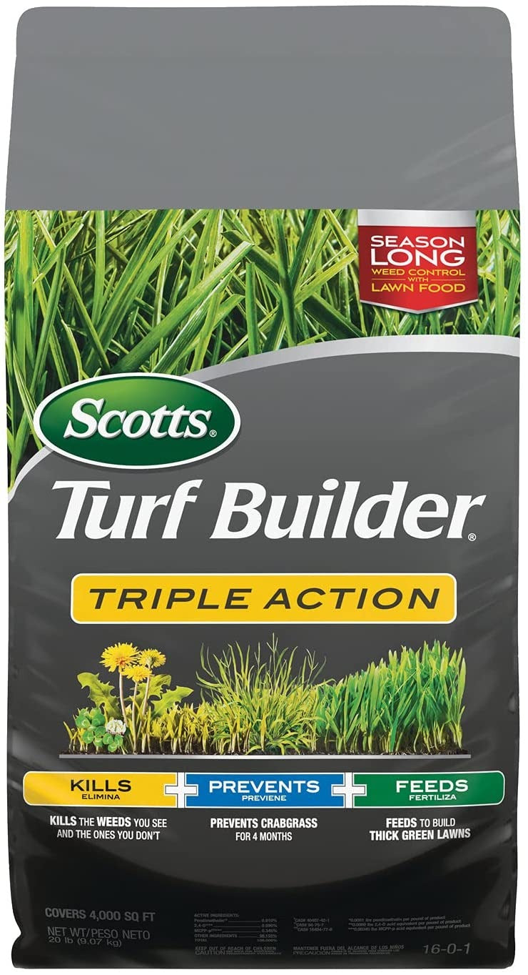 Scotts Turf Builder Triple Action - Weed Killer & Preventer, Lawn Fertilizer, Prevents Crabgrass, Kills Dandelion, Clover, Chickweed & More, Covers up to 4,000 sq. ft., 20 lb