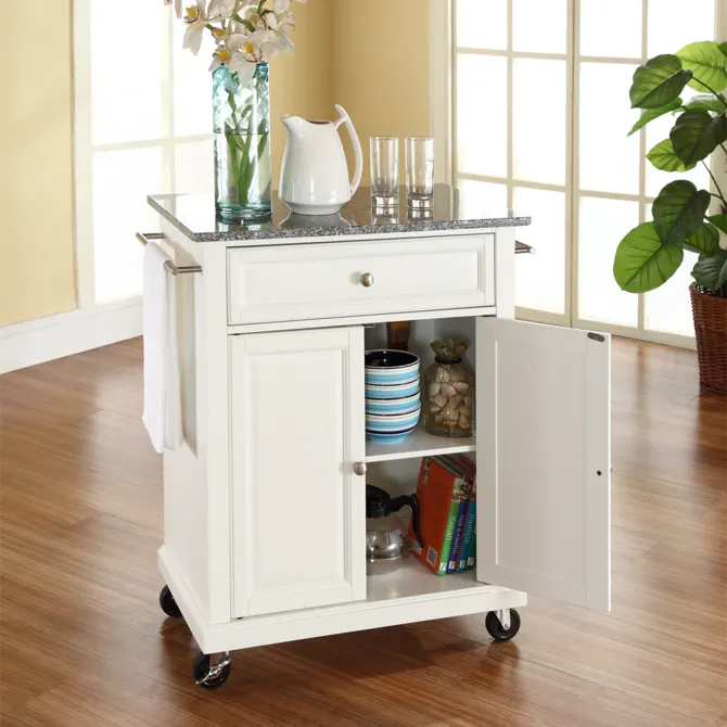 Crosley Furniture Compact Granite Top Kitchen Cart in White Color