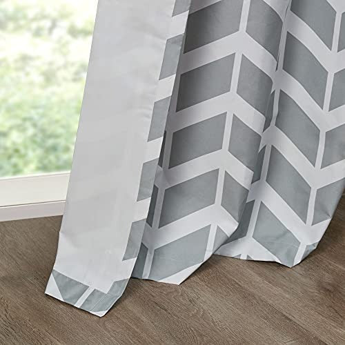 Intelligent Design Yellow in Grey Chevron Printed Curtains for Living Room or Bedroom, Modern Contemporary Grommet Room Darkening Curtains, 42x84, 2-panel pack