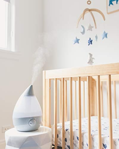 Crane Drop Ultrasonic Cool Mist Humidifier, Filter Free, 1 Gallon, 500 Sq Ft Coverage, Air Humidifier for Plants Home Bedroom Baby Nursery and Office, Grey