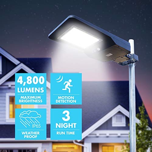 Wagan EL8592 4800 Lumens LED Integrated Solar Powered Street Lamp Flood Light, Motion Sensor Included, Black