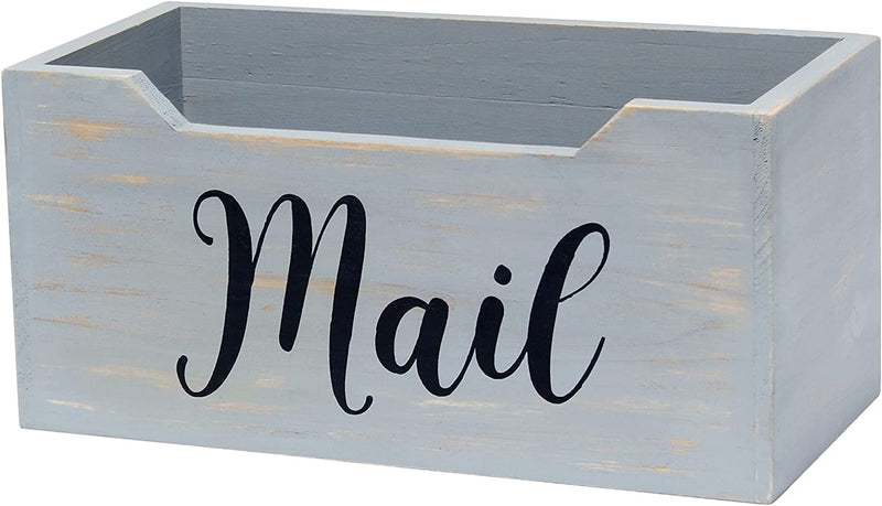 HomePlace  Rustic Farmhouse Wooden Tabletop Decorative Script Word "Mail" Organizer Box, Letter Holder, Gray Wash