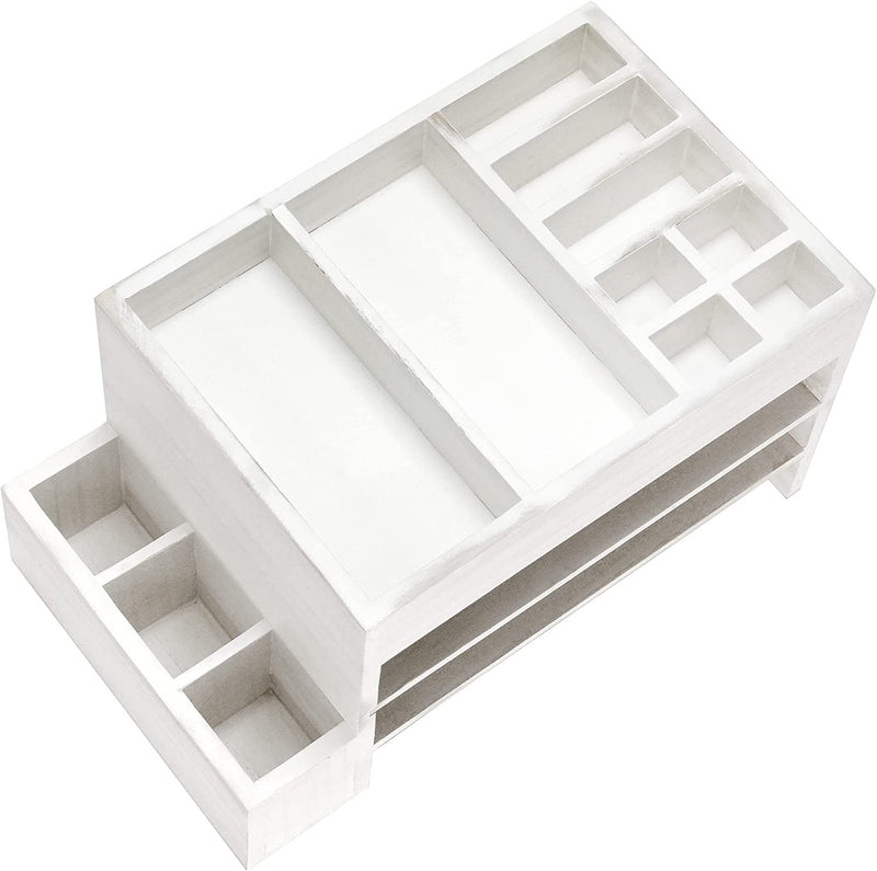 HomePlace Home Office Tiered Desk Organizer with Storage Cubbies and Letter Tray, White Wash