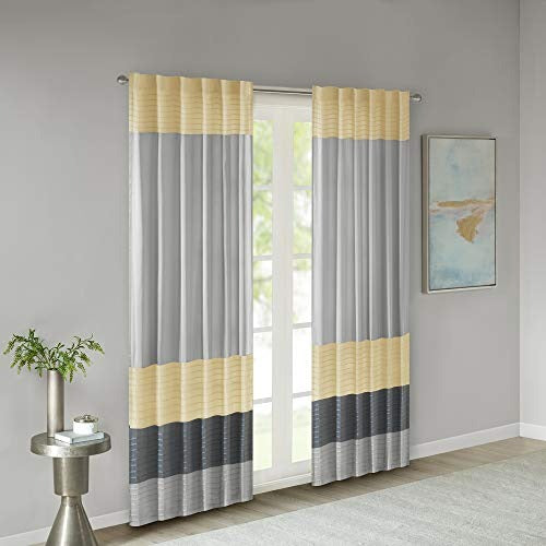Madison Park Amherst Single Panel Faux Silk Rod Pocket Curtain With Privacy Lining for Living Room, Window Drape for Bedroom and Dorm, 50x84, Yellow