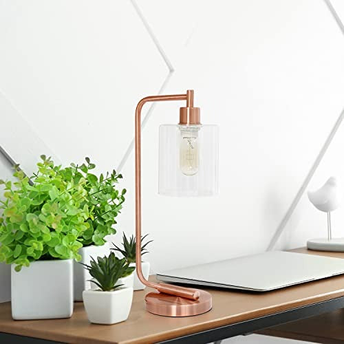 Lalia Home Modern Iron Desk Lamp with Glass Shade, Rose Gold