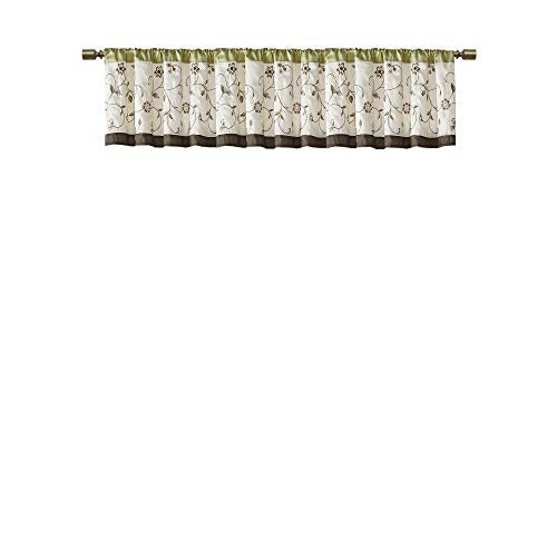 Madison Park Serene Embroidery Room-Darkening Valance Window Treatment Rod Pocket/Back Tab Short Drape, 50x18", Green