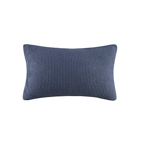 INK+IVY Bree Knit Pillow Cover Soft Texture, Decorative Euro Case, Cottage Lifestyle Design for Sofa, Bed, Living Room Accent Hidden Zipper Closure (Cushion NOT Included), 12x20, Indigo