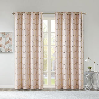 Intelligent Design Raina Total Blackout Curtain Panel, Grommet Top, Blush/Gold, 50 x 63 in