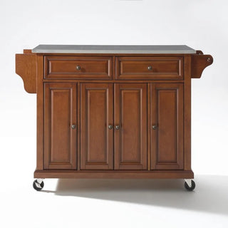Full Size Kitchen Cart with Stainless Steel Top, Cherry | SKU KF30002ECH