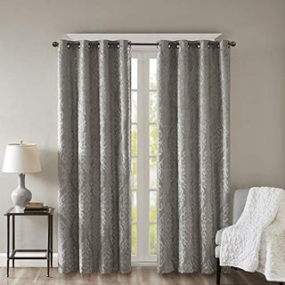 SunSmart Mirage Jacquard Total Blackout Curtain Panel, Grommet Top, Charcoal, 50 x 95 in
