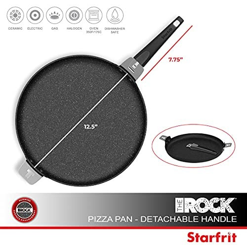 THE ROCK by Starfrit T-Lock 12.5-Inch Pizza Pan/Flat Griddle with Detachable Handle, Normal, Black
