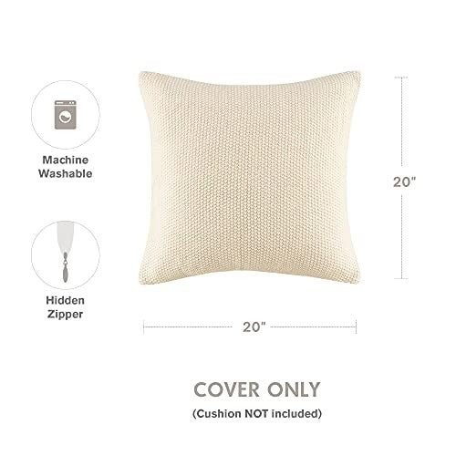 Bree Knit Euro Throw Pillow Cover , Casal Square Decorative Pillow , 26X26 , Ivory