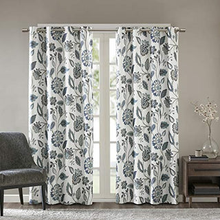 SunSmart Camille Jacquard Room Darkening Curtain Panel, Grommet Top, Aqua, 50 x 95 in