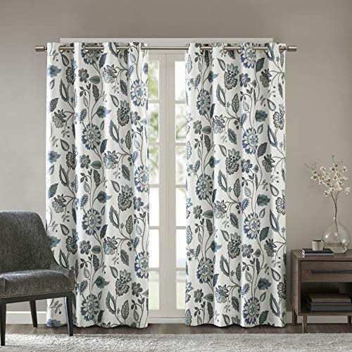 SUNSMART Camille Floral Jacquard Room Darkening Curtains for Living Room, Bedroom, Casual Spring Summer Style Panels, with Grommet Top, 50x95, Aqua