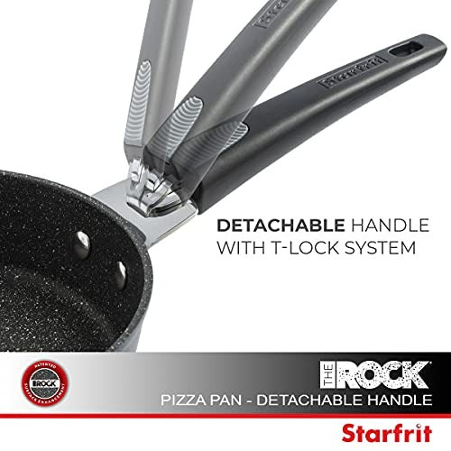 THE ROCK by Starfrit T-Lock 12.5-Inch Pizza Pan/Flat Griddle with Detachable Handle, Normal, Black