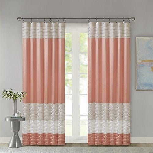 Madison Park Amherst Single Panel Faux Silk Rod Pocket Curtain With Privacy Lining for Living Room, Window Drape for Bedroom and Dorm, 50x84, Coral