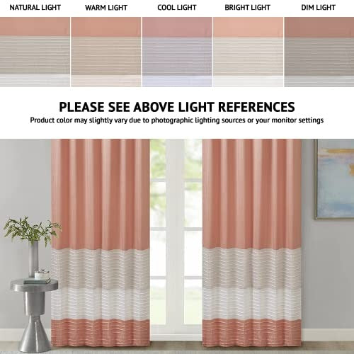 Madison Park Amherst Single Panel Faux Silk Rod Pocket Curtain With Privacy Lining for Living Room, Window Drape for Bedroom and Dorm, 50x84, Coral