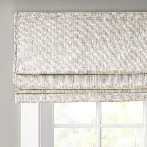 Madison Park Galen Cordless Roman Shades - Fabric Privacy Panel Darkening, Energy Efficient, Thermal Insulated Window Blind Treatment, for Bedroom, Living Room Decor, 31" x 64", Ivory