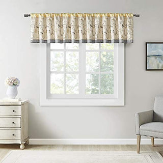 Madison Park Serene Embroidered Light Filtering Valance, Yellow, 50 x 18 in