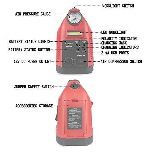 Wagan EL7550 Jumpboost V6 AIR - Battery Jump Starter Portable Power Supply, Air Compressor, Battery bank and Tire Inflator