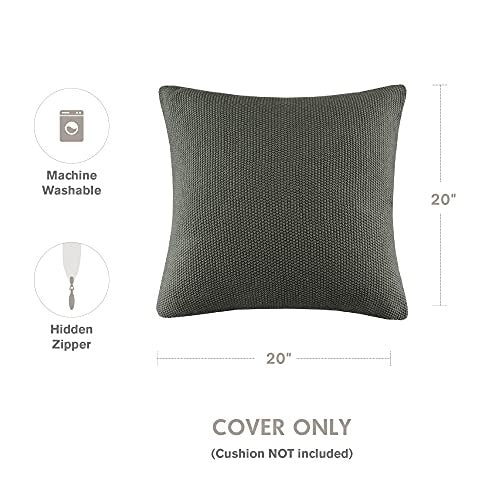 Bree Knit Throw Pillow Cover, Casual Square Decorative Pillow Cover, 20X20 , Charcoal