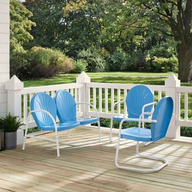 Crosley Furniture Griffith 3PC Outdoor Conversation Set in Sky Blue Gloss Color