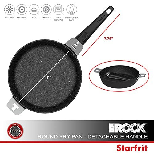 THE ROCK by Starfrit 11-Inch Fry Pan/Round Dish with T-Lock Detachable Handle, Normal, Black