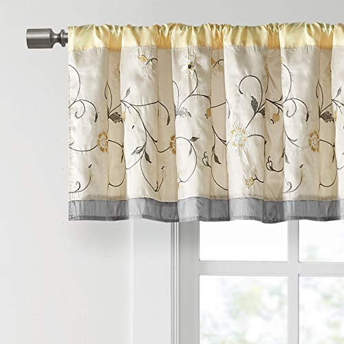 Madison Park Serene Embroidered Light Filtering Rod Pocket/Back Tab Treatment Curtain Window Panel Drape for Bedroom Livingroom and Dorm, 50 x 18 in, Yellow