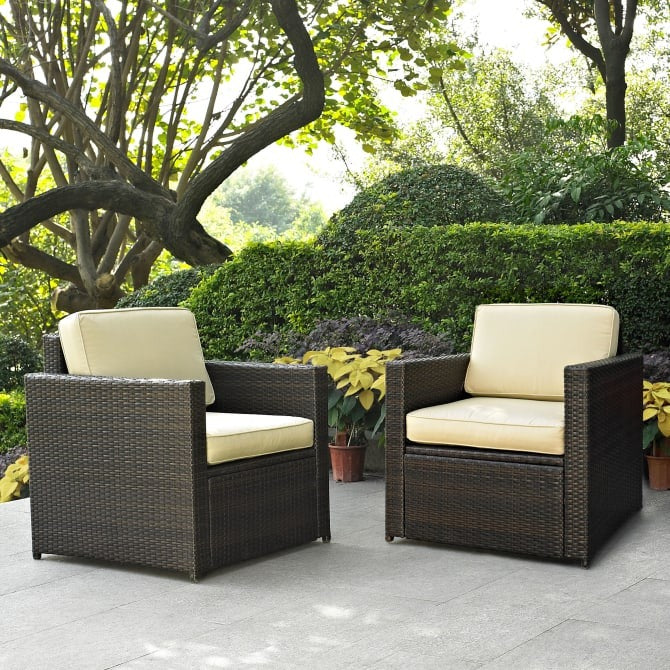 Crosley Furniture Palm Harbor 2-Piece Outdoor Wicker Chair Set in Sand and Brown Color